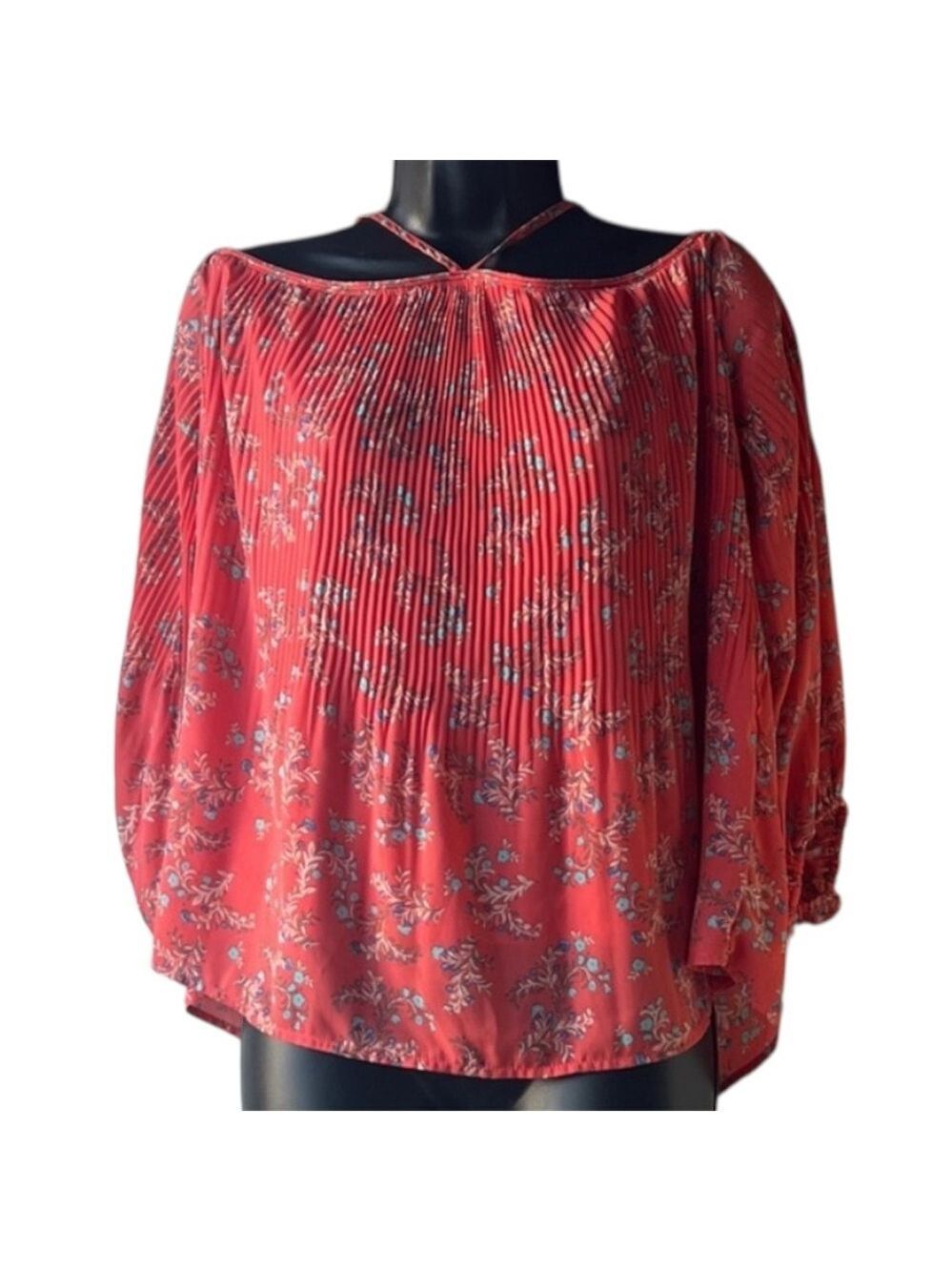 Jessica Simpson Coral Off Shoulder Floral Pleated Blouse L